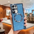 thumbnail image 1 of Sparkle Magnetic Case for Samsung Galaxy S22 Ultra, Electroplated Glitter Paper Cover Compatible with MagSafe Wireless Charging, Clear Rugged Shockproof Non-Yellowing Case,Blue, 1 of 7