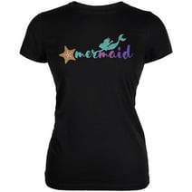 Sparkle Mermaid Juniors Soft T Shirt Black MD