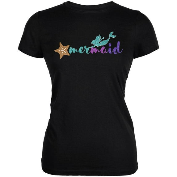 Sparkle Mermaid Juniors Soft T Shirt Black SM