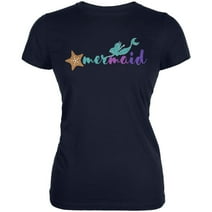 Sparkle Mermaid Juniors Soft T Shirt Navy SM