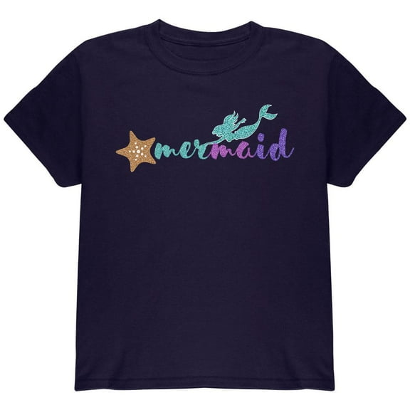 Sparkle Mermaid Youth T Shirt Navy YLG
