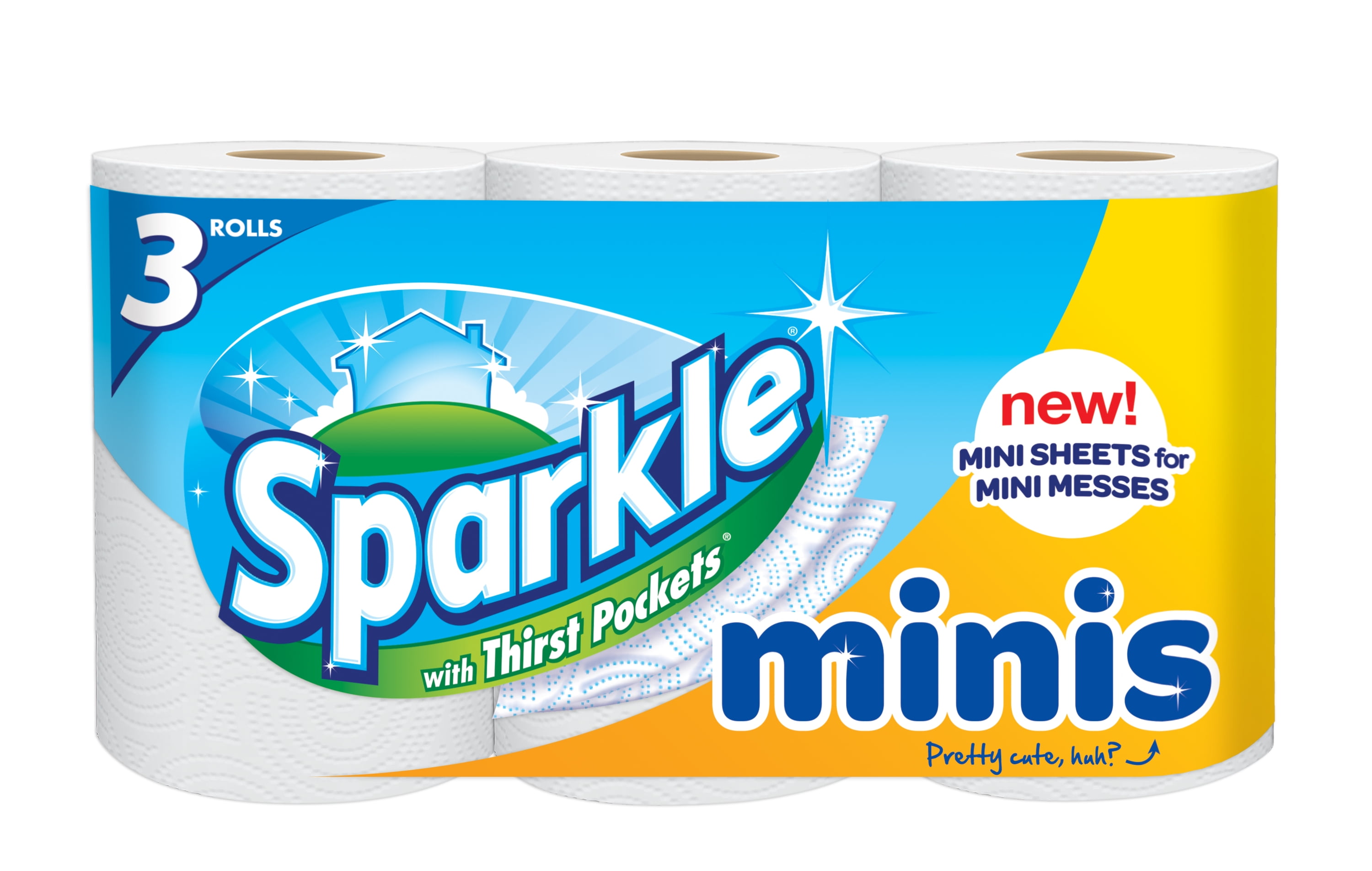 Sparkle Minis Paper Towels, Full Sheet, White, 3 Rolls