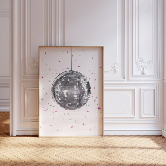 Sparkle Mirrorball, Dopamine Decor, Y2K, Home Decor #594, Unframed Canvas Size 12x18