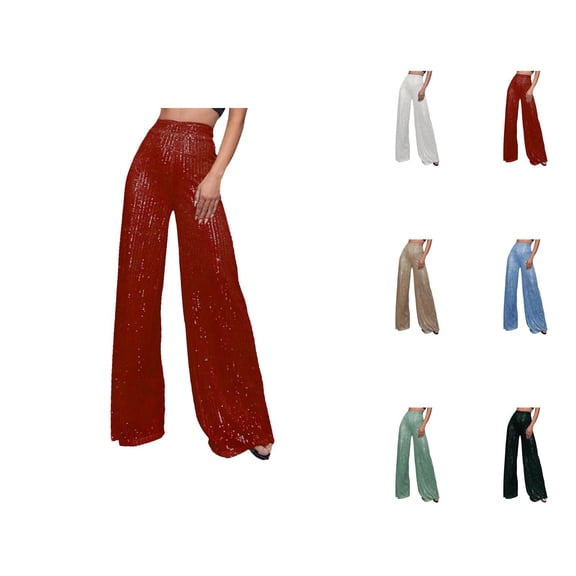 Sparkle Pants Women 2026 Trendy Sequin High Waisted Shiny Flowy Wide Leg Loose Rave Pants