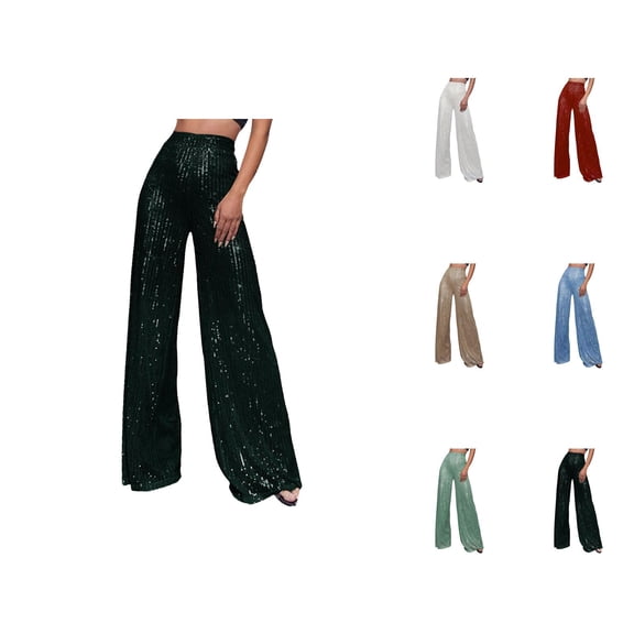 Sparkle Pants Women 2026 Trendy Sequin High Waisted Shiny Flowy Wide Leg Loose Rave Pants