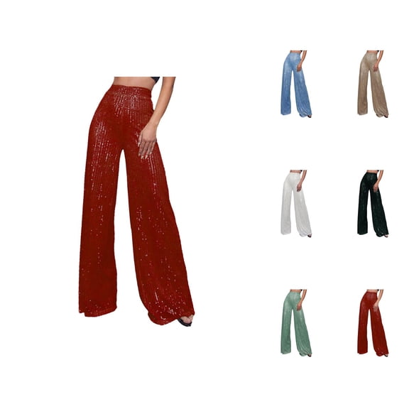 Sparkle Pants Women 2026 Trendy Sequin High Waisted Shiny Wide Leg Flowy Loose Rave Pants