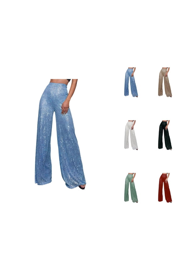 Sparkle Pants Women 2026 Trendy Sequin High Waisted Shiny Wide Leg Flowy Loose Rave Pants