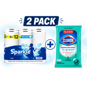 Sparkle Paper Towels 6 Double Rolls + Clorox Disinfecting Wipes To-Go Pack Bundle, 2 Pack Cleaning Essentials Set