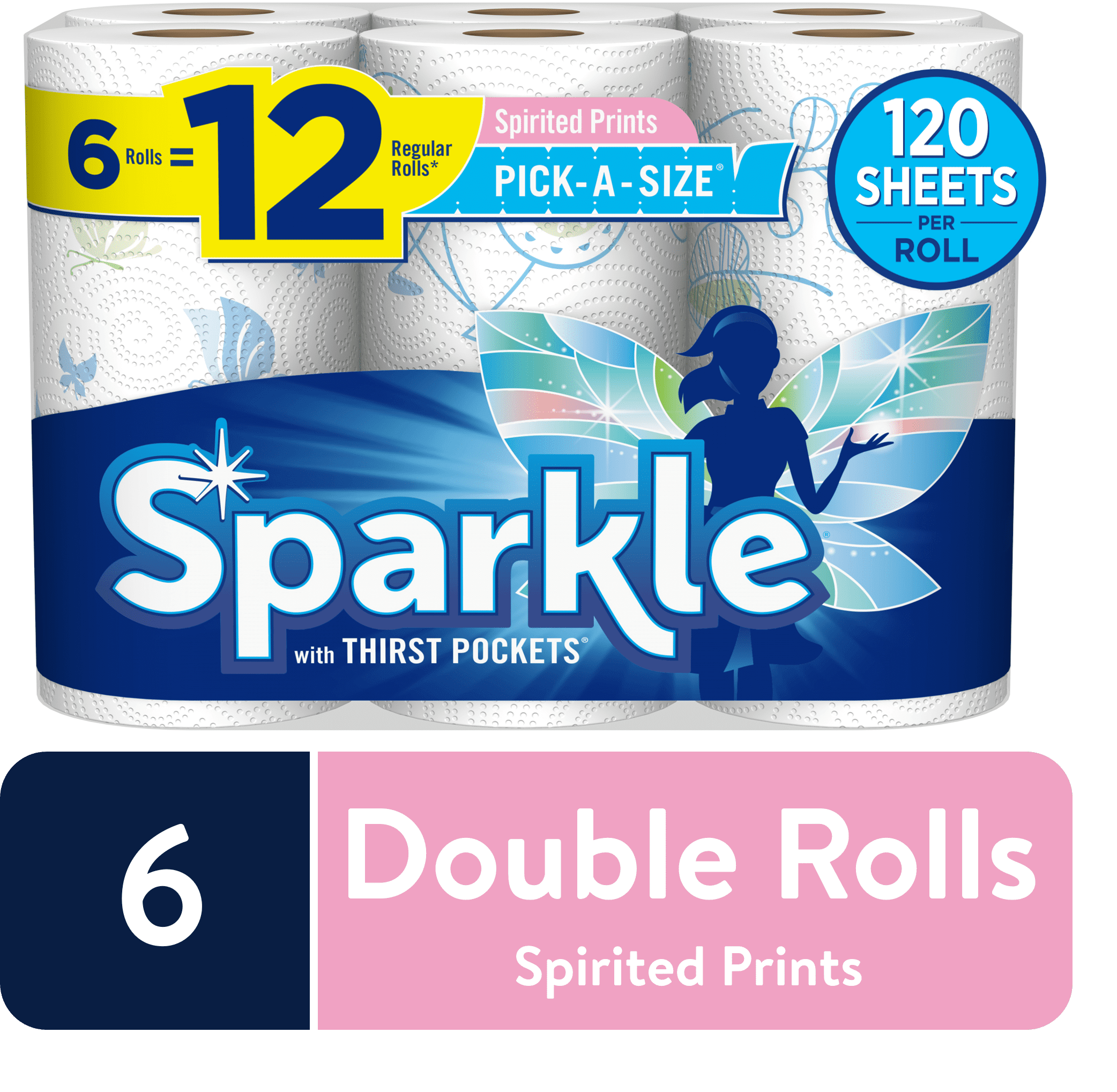 Sparkle Kitchen Paper Towels, 6 Double Rolls, Spirited Sparkle Kitchen Paper Towels, 6 Double Rolls, Spirited