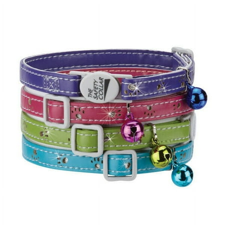 Sparkle Paw Print Cat Collars Faux Leather Design Jingle Bell Buckle 8" - 12" (All 4 Colors)