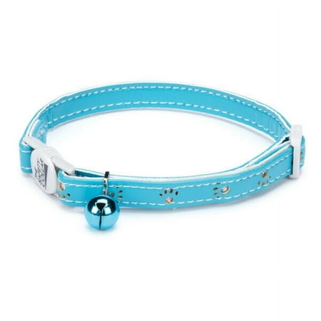 Sparkle Paw Print Cat Collars Faux Leather Design Jingle Bell Buckle 8" - 12" (Bluebird)