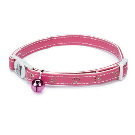 Sparkle Paw Print Cat Collars Faux Leather Design Jingle Bell Buckle 8" - 12" (Raspberry)