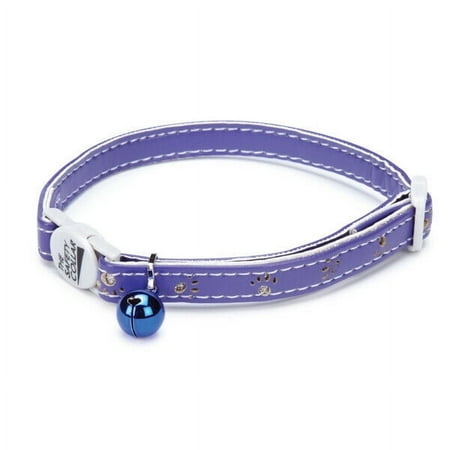 Sparkle Paw Print Cat Collars Faux Leather Design Jingle Bell Buckle 8" - 12" (Ultra Violet)