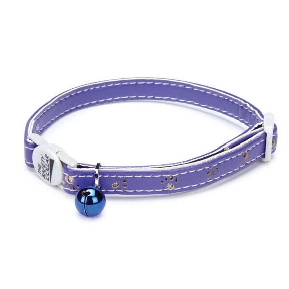Sparkle Paw Print Cat Collars Faux Leather Design Jingle Bell Buckle 8" - 12" (Ultra Violet)