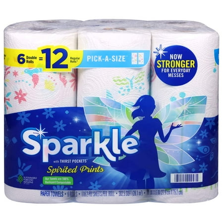 Sparkle Pick-A-Size Double Rolls Paper Towels with Thirst Pockets - Spirited Prints 6 ct
