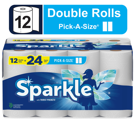 Sparkle Pick-A-Size Paper Towels, 12 Double Rolls, White, Everyday Value Paper Towel