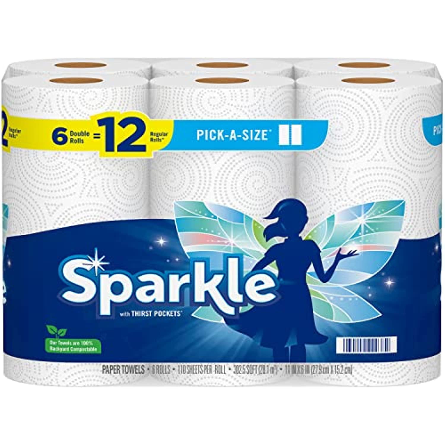 Sparkle PickASize Paper Towels, 6 Double Rolls = 12 Regular Rolls