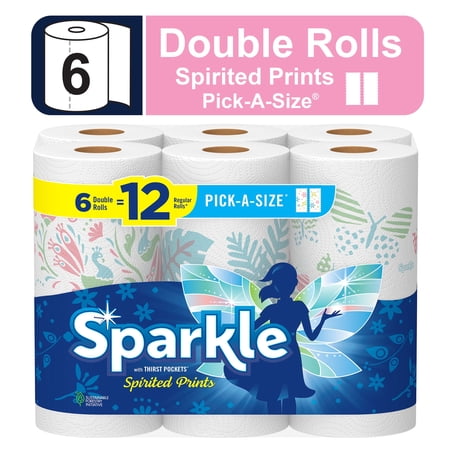 Sparkle Pick-A-Size Paper Towels, Spirited Prints, 6 Double Rolls, Everyday Paper Towel (2 Packs)