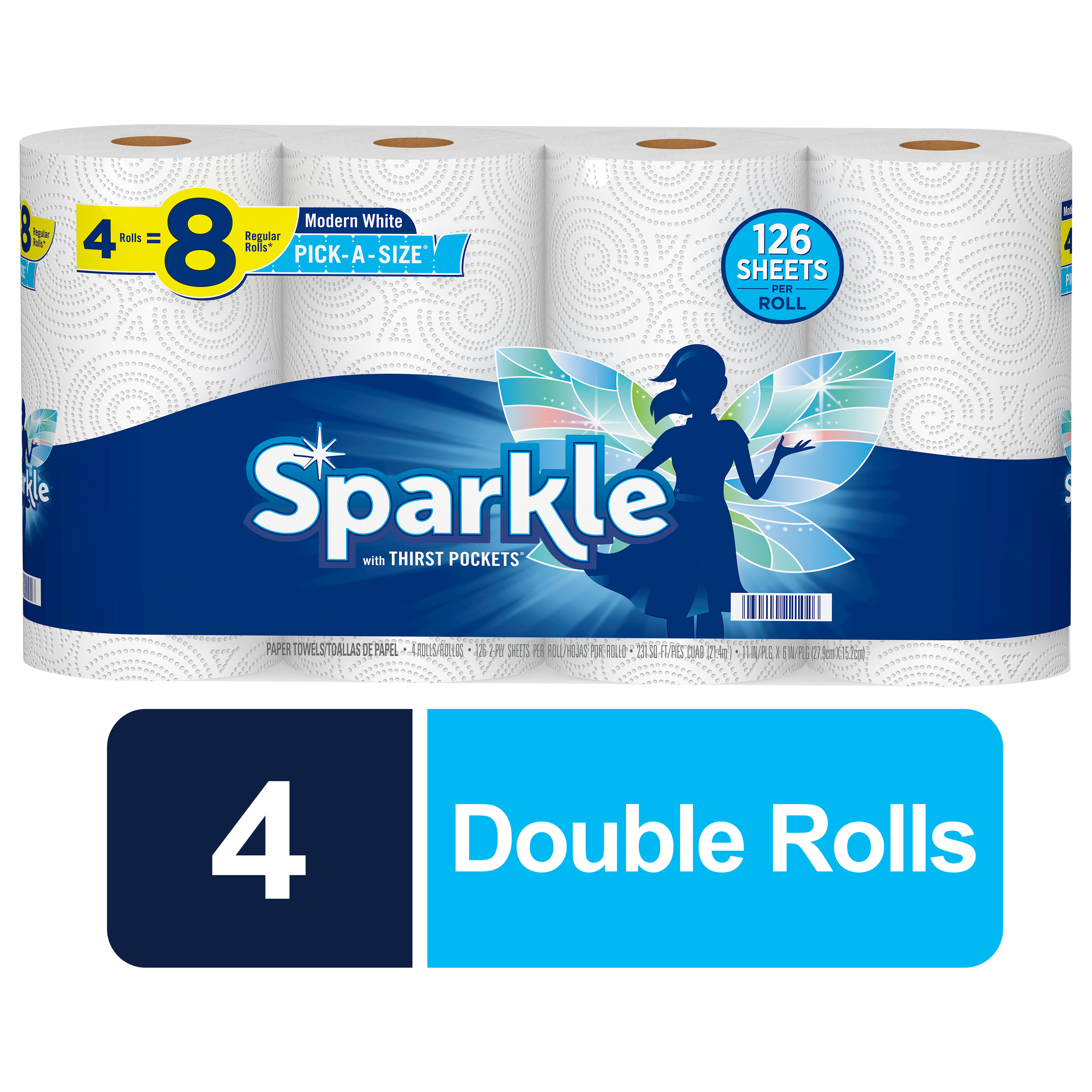 Sparkle Pick-A-Size Paper Towels, White, 4 Double Rolls = 8 Regular Rolls, 126 2-Ply Sheets Per Roll - image 1 of 17