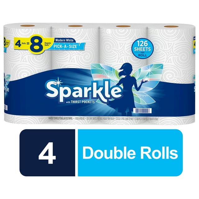 Sparkle Pick-A-Size Paper Towels, White, 4 Double Rolls = 8 Regular Rolls, 126 2-Ply Sheets Per Roll