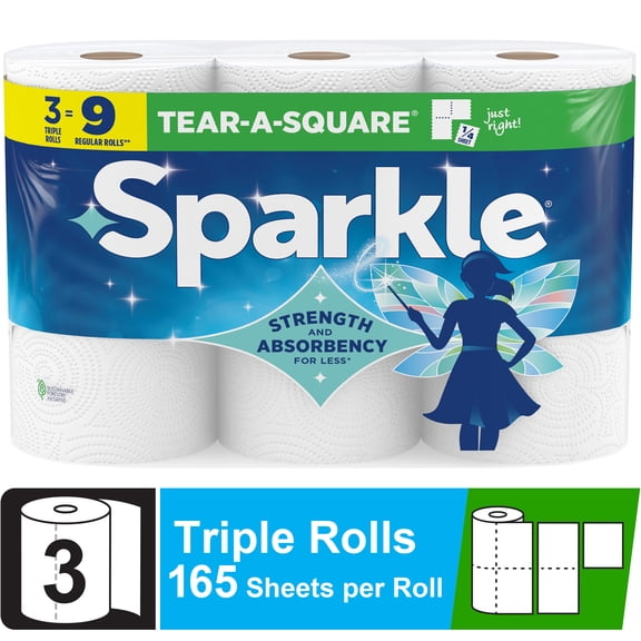 Sparkle Tear-a-Square Paper Towels, 3 Triple Rolls
