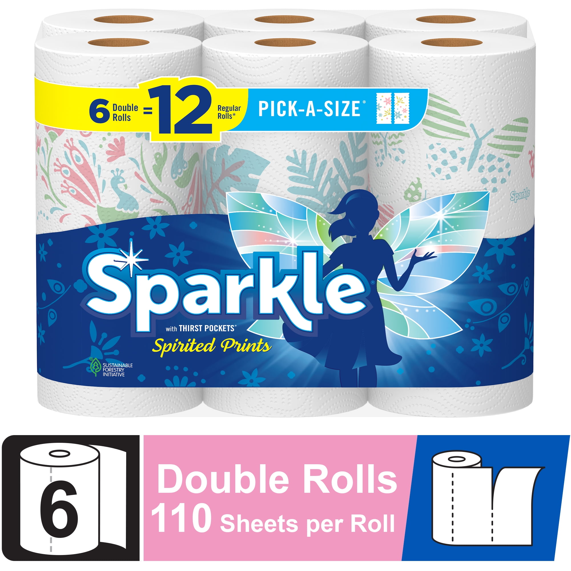 Sparkle Pick-a-Size Paper Towels, Multi-Color, 6 Double Rolls