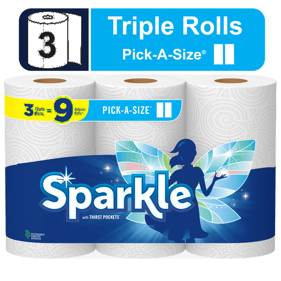 Sparkle Pick-a-Size Paper Towels, White, 3 Triple Rolls