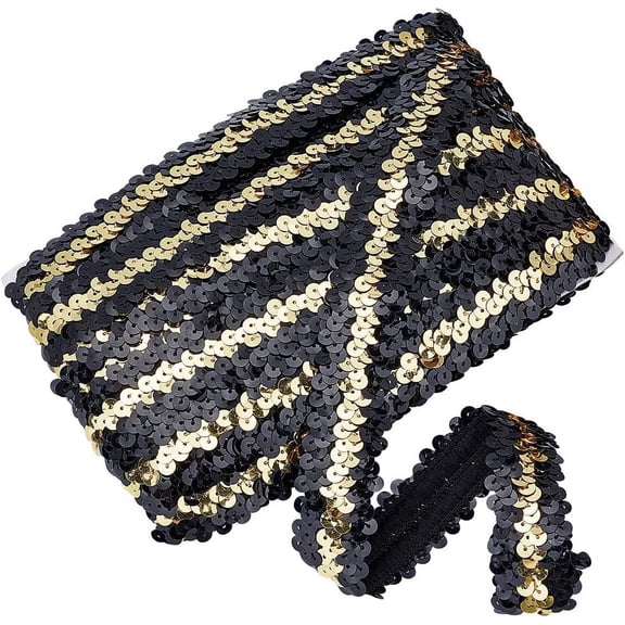 Sparkle Plastic Paillette Elastic Beads 3 Rows Sequins Beads Ornament Accessories golden 30x1.5mm 15 yards/card