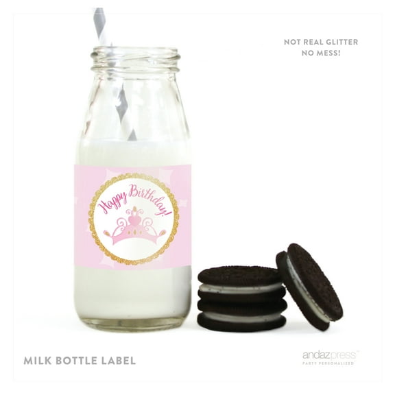 Sparkle Princess Birthday Tiara Milk Bottle Labels, 10-Pack