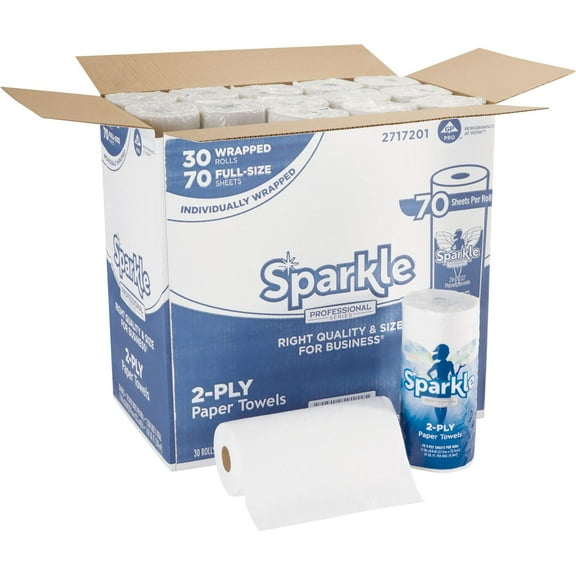 Sparkle Professional Series 2-Ply Perforated Kitchen Paper Towel Rolls by GP PRO (Georgia-Pacific), 2717201, 70 Sheets Per Roll, 30 Rolls Per Case