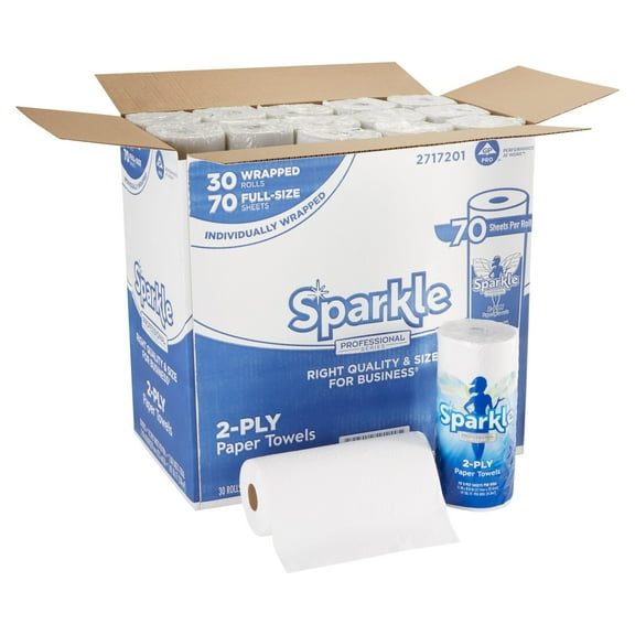 Sparkle Professional Series by GP Pro Perforated Kitchen Paper Towel Rolls, 2-Ply, 11" x 8 4/5", 70 Sheets Per Roll, Case Of 30 Rolls
