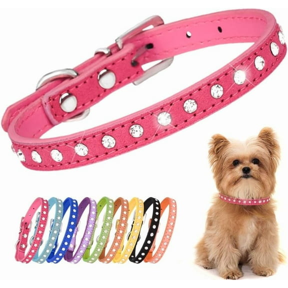 Sparkle Rhinestone Dog Collars for Small Dogs, Pretty Bling Diamond Puppy Collar Crystal Jewel Glitter Rhinestone Cat Collar for XXS Xs Small Medium Pet Female Dogs Girl, Hot Pink S