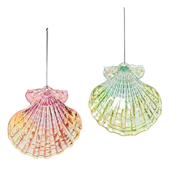 Sparkle Scallop Shell Christmas  Christmas XMAS Ornament Set of 2