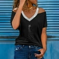 thumbnail image 1 of Sparkle Sequin Tops For Womens Off The Shoulder Shirts V Neck Short Sleeve Blouse Rhinestone Heart Shape Print Tees, 1 of 5