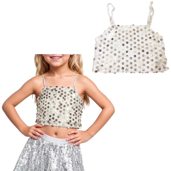 Sparkle Sequins Tank Tops for Girls Sleeveless Spaghetti Shoulder Straps Girls Camis Latin Jazz Ballet Stage Performance