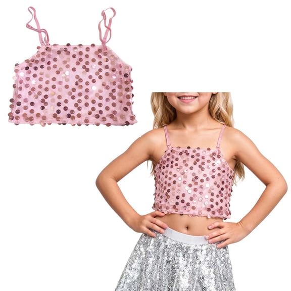 Sparkle Sequins Tank Tops for Girls Sleeveless Spaghetti Strap Cami for Girls Cheer Jazz Stage Performance