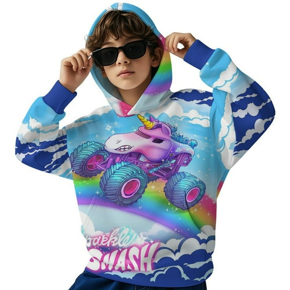 Sparkle-Smash Trucks Youth Hooded Sweatshirt Graphic Printed Long Sleeves Pullover Hoodies