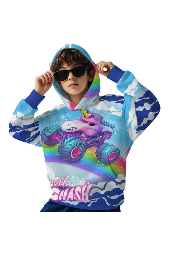 Sparkle-Smash Trucks Youth Hooded Sweatshirt Graphic Printed Long Sleeves Pullover Hoodies