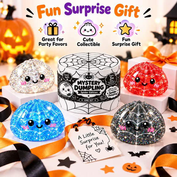 Sparkle Spider Dumpling Slow Rising Squishy Mystery Blind Box,Cute Character Squeeze Fidget Toy,Soft Stress Relief Sensory Ball for Holiday Party Favors,Goodie Bag Fillers&Christmas Stocking Stuffers