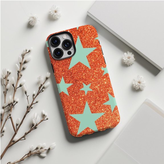 Sparkle Star Glitter Orange Blue Stars Bright Pattern Case 17 11 12 13 14 15 17 Pro Max