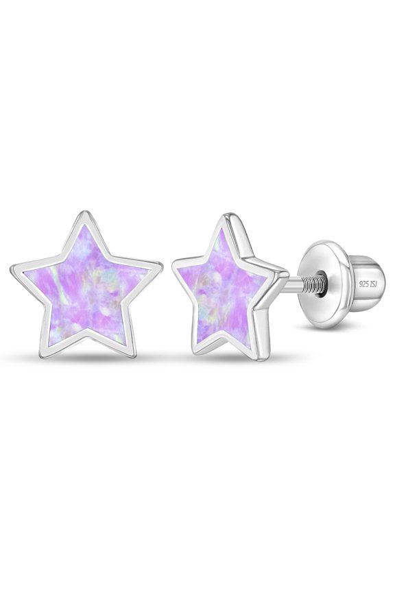 Sparkle Star Lavender Opal Kids / Girls Earrings Screw Back - Sterling Silver
