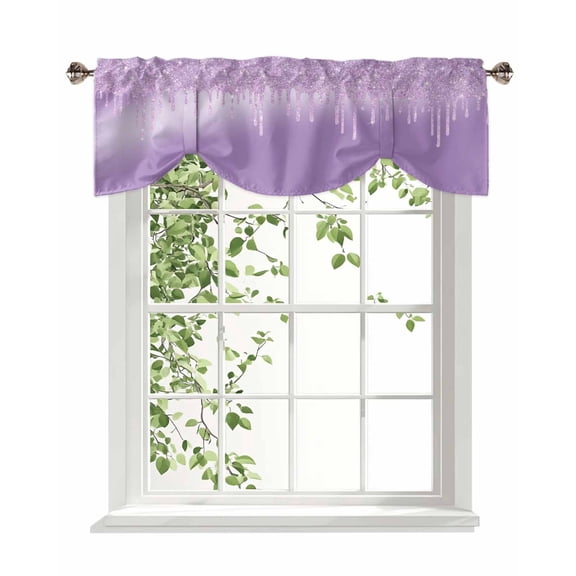 Sparkle Star Tie Up Valances Curtain, Gradient Dark Purple Background Decoration Kitchen Valances for Windows Decor, Rod Pocket Short Curtains Set for Bedroom/Bathroom, 54"x18"