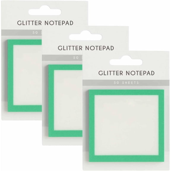 Sparkle Clear Pastel Glitter Sticky Notes, Green, 3 Pack