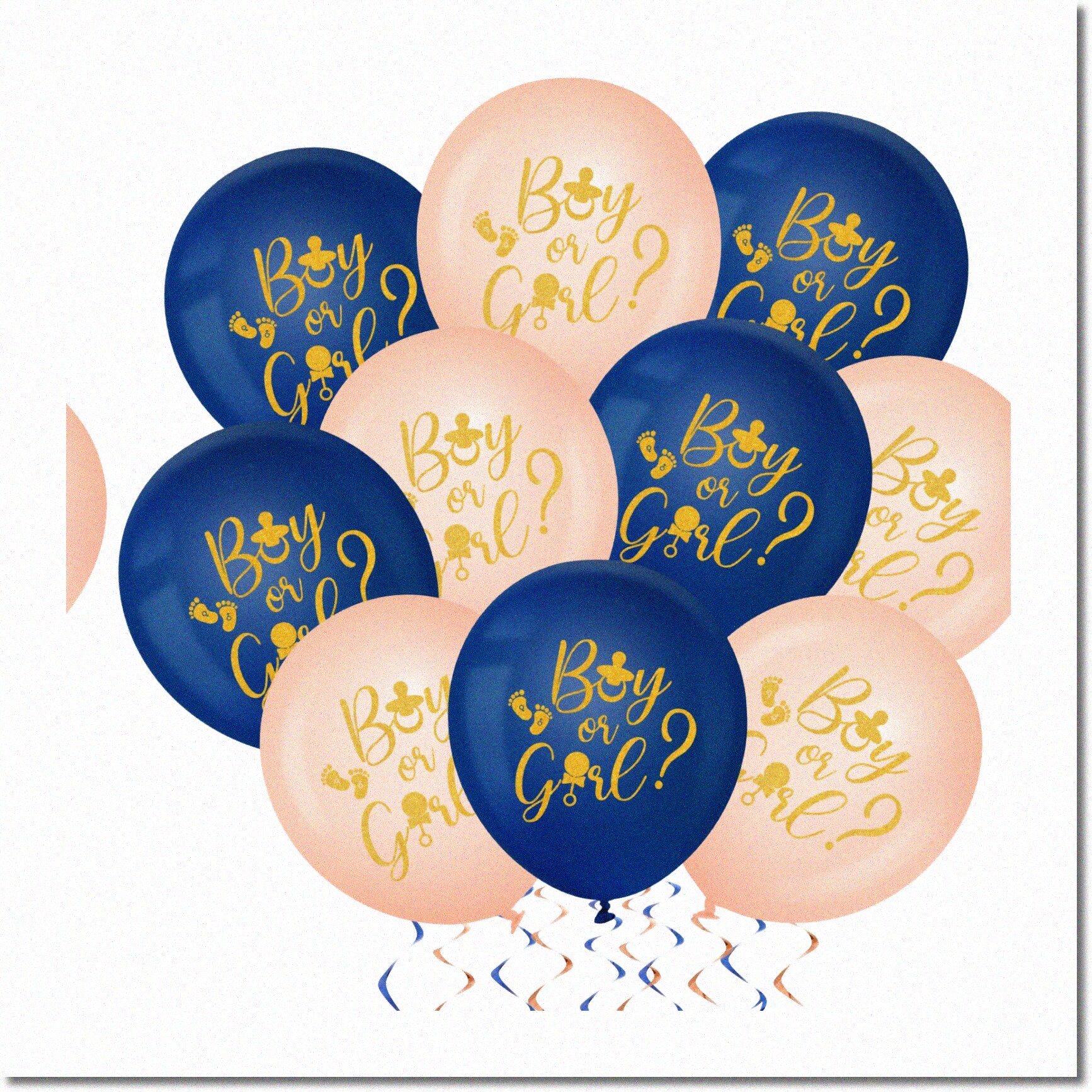 Sparkle Surprise 50Piece Gender Reveal Balloons Boy or Girl! Navy Blue & Rose Gold Latex