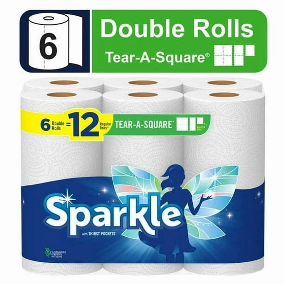 Sparkle Tear-A-Square Paper Towels 6 Double Rolls  Strong & Versatile