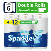 Sparkle Tear-A-Square Paper Towels, 6 Double Rolls, White, Customizable Sheet Size Paper Towel