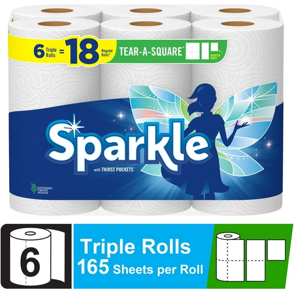 Sparkle Tear-a-Square Paper Towels, 6 Triple Rolls