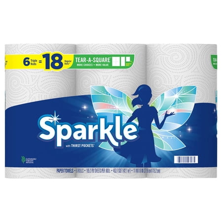 2X - Sparkle Tear-A-Square Triple Rolls Paper Towels with Thirst Pockets 6 ct