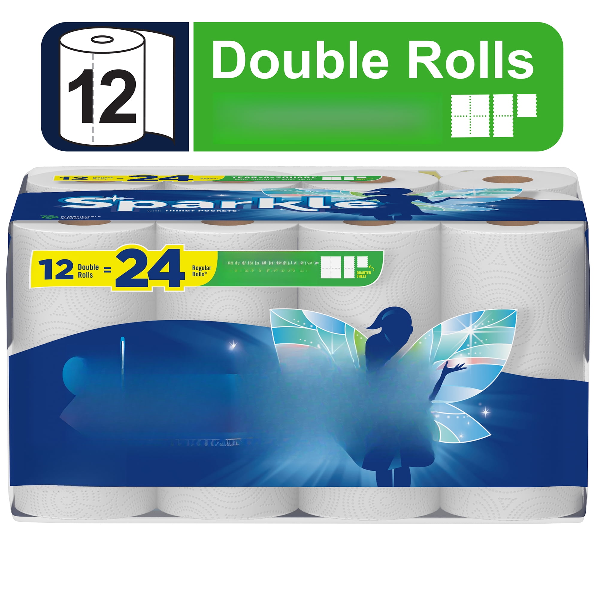 Sparkle Tear-a-Square Paper Towels, 12 Double Rolls