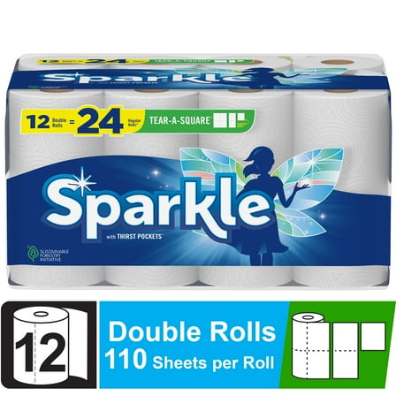 Sparkle Tear-a-Square Paper Towels, 12 Double Rolls